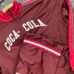 Coca-Cola M Burgundy Crop Track Suit Retro Athletic Wear Stripe Vintage‎ Style